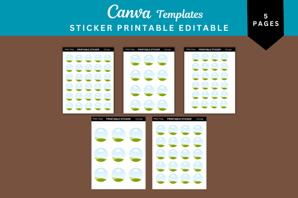5 Circle Sticker Printable Templates for Instant Download