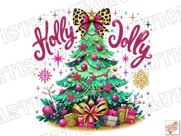 Glitter Holly Jolly Christmas Tree PNG: Festive Design Asset