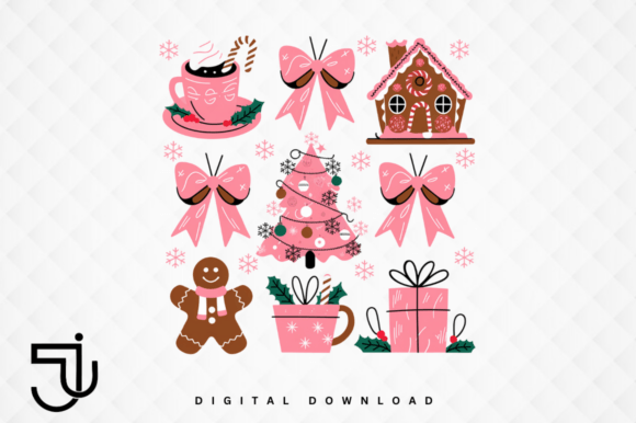 Retro Pink Christmas Coquette Bow PNG: A Designer's Festive Asset